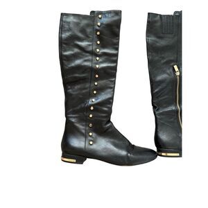 Michael Kors Womens Black Ailee Leather Studded Flat Knee High Boots Size 11